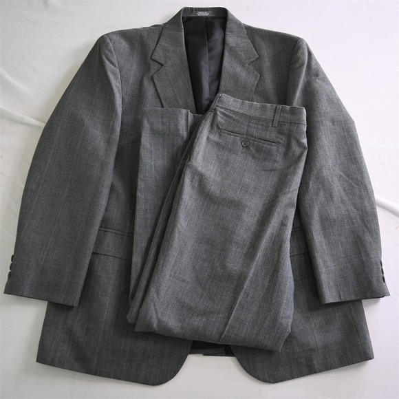 Vtg Haggar 46L 36x30 Gray USA‎ Made Windowpane Check Mens Jacket Pants Suit